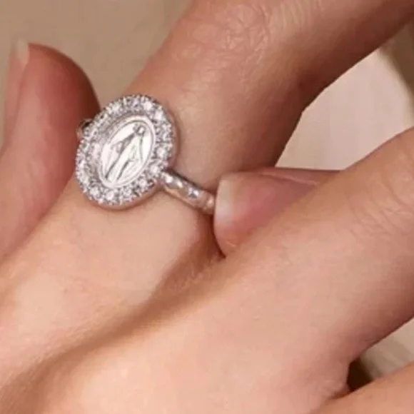 Sterling Silver 925 Ring Religious Miraculous Medal Made In Italy Adjustable NEW - Picture 1 of 10